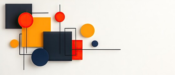 Naklejka premium Geometric abstraction with squares, circles, and lines arranged on a white surface