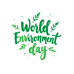 Illustrated lettering proclaiming World Environment Day with flourishing foliage