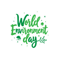 Fototapeta premium Celebrating World Environment Day with green typography and nature icons illustration