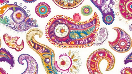Vibrant paisley pattern design on a white background.