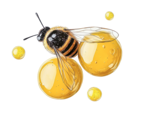 honey bee with honeycomb balls on transparent background