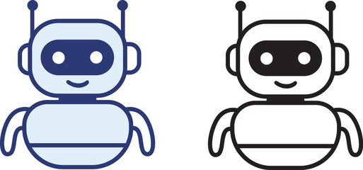 Cute Friendly Robot Icon Set – Colored and Outline Version
