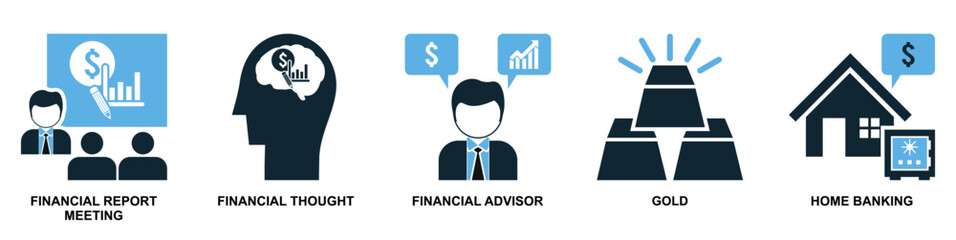 Set of finance icon vector for financial management, accounting, and budgeting overview. Ideal for business dashboard, finance app, and money planning illustration.
