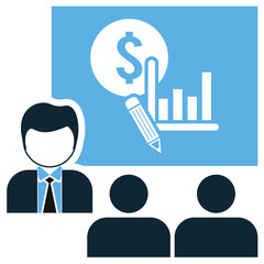 Financial report meeting icon vector for discussion, strategy, and economic planning. Ideal for presentations, business apps, and finance dashboards.