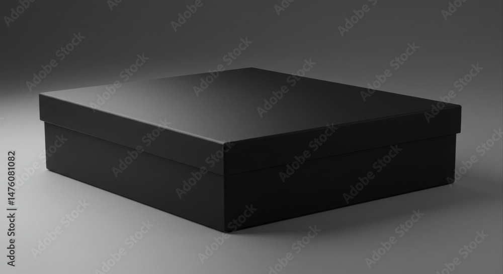 Aufkleber black box mockup on a gray surface. empty box with no branding or design elements, presented for pro