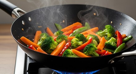 Vegetable Stir Fry in Wok on Stove