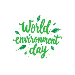 Celebrating World Environment Day with Green Typography and Leaf Accents