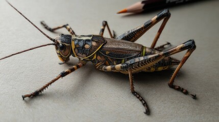 Detailed Grasshopper Drawing: A Realistic Pen-and-Pencil Study