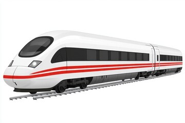 Naklejka premium Sleek White High Speed Train Illustration on Tracks Isolated on White Background Side View Transportation Concept