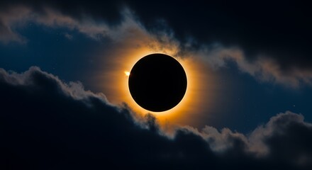Solar Eclipse in Sky with Clouds