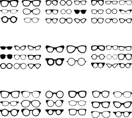 Obraz premium Collection of different styles spectacles are arranged symmetrically on a white surface for easy customization