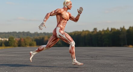 Obraz premium Human anatomy running on road