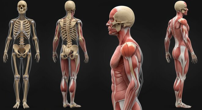 Human anatomy musculoskeletal system full body views