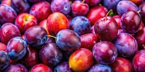 Obraz premium Ripe Plum Background: Still Life Photography, Juicy Fruit, Summer Harvest, Close-up, Vibrant Colors, Food Photography