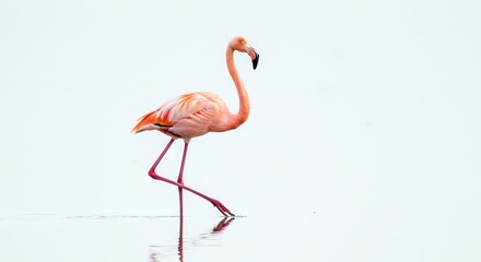 Pink Flamingo Walking in Water