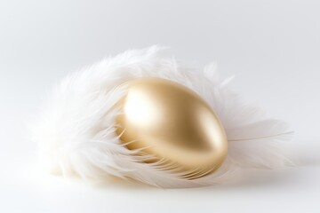 Golden Egg Resting on White Feathers