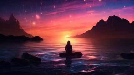 Meditative Silhouette at Sunset on Water