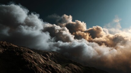 Fototapeta premium Majestic Mountains: Dramatic Cloudscape at Sunset