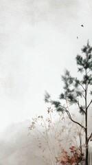 Serene Minimalist Landscape: Misty Trees and Dried Grasses