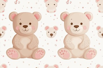 Obraz premium Adorable Beige and Pink Teddy Bear Seamless Pattern on White Background