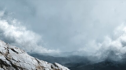 Majestic Mountain Peak: A Serene, Cloudy Landscape