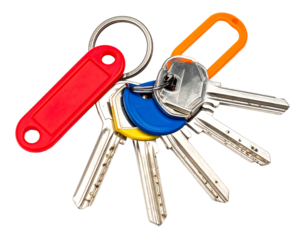 Colorful Keychains and Keys on Transparent Background