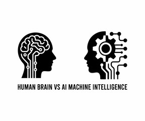 Human Brain vs AI Machine Intelligence Icon – Neural Circuitry Design