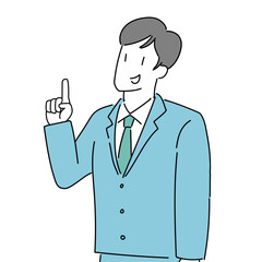 指さし　男性　スマホ　シンプル　線画　スーツ