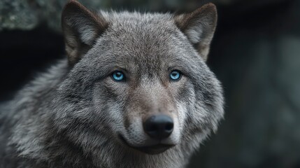 Fototapeta premium Majestic Gray Wolf Portrait Wild Canine Blue Eyes Nature Animal Photography