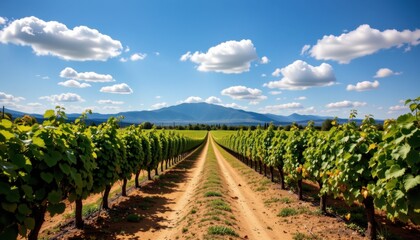 Obraz premium Vineyard harvesting event rolling hills landscape photography sunny day wide angle nature's bounty