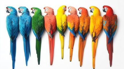 Naklejka premium Vibrant Rainbow Macaw Birds in a Row