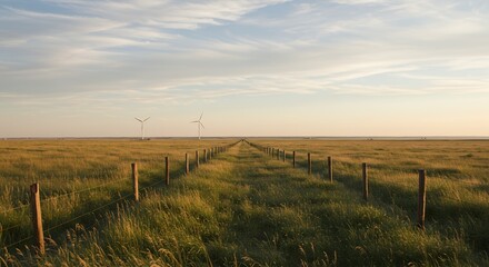 Wind Turbines in Field at Sunset