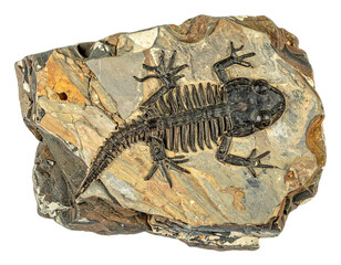 Naklejka premium Detailed Fossil of a Lizard on a Brown Rock