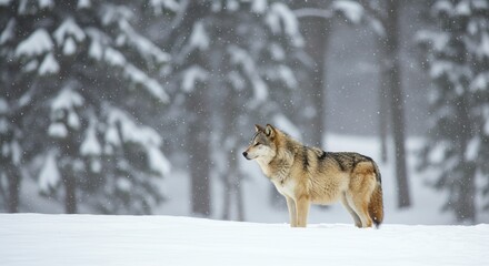 Naklejka premium Wolf in Snow Forest Winter Scene