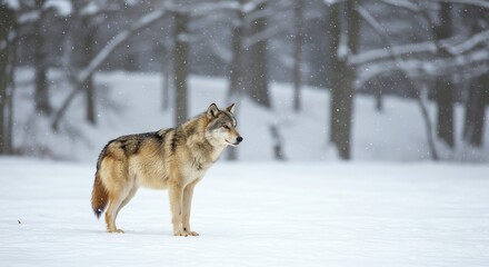 Obraz premium Wolf Standing in Snowy Forest During Winter