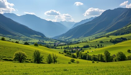 Obraz premium Breathtaking nature landscape mountain valley high-definition photography sunny environment panoramic view tranquility