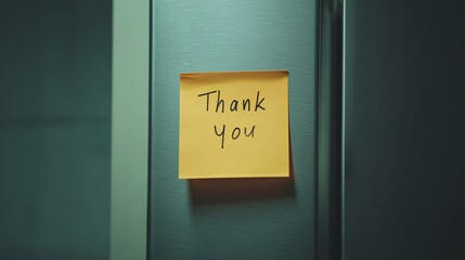 Thank You Note on Fridge Home Interior Minimalist Design Warm Atmosphere Close-Up Gratitude Expression