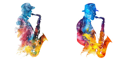 abstract color silhouette of saxophone player watercolor vector illustration © Dar