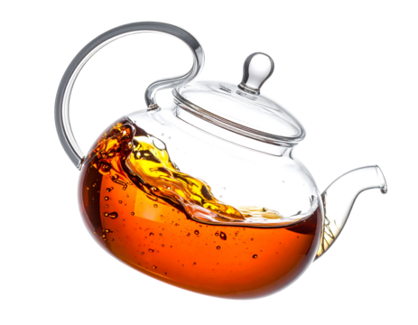 Amber Liquid Swirling in a Clear Glass Teapot