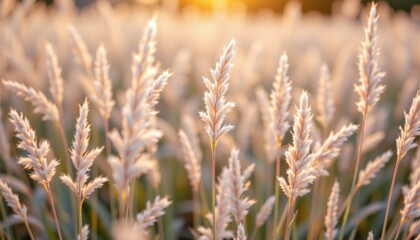 Obraz premium Golden sunset over a serene grass field nature photography peaceful environment warm light tranquility