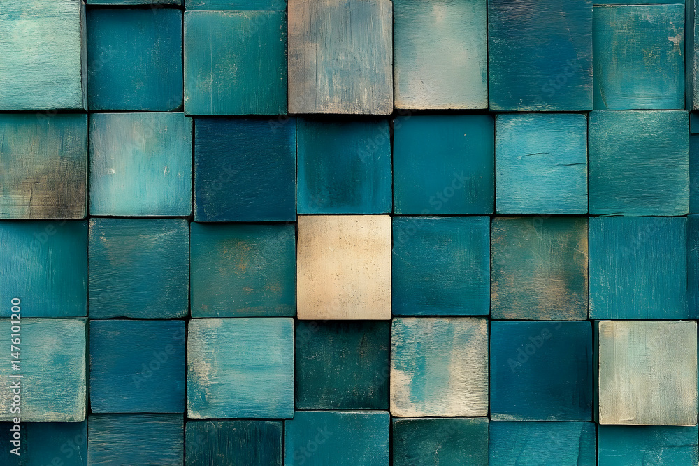 Aufkleber abstract teal and beige wooden block background texture. perfect for design projects needing a uniqu