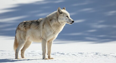 Obraz premium Wolf Standing on Snow in Winter Landscape