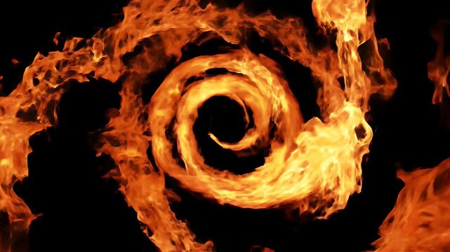 Dramatic Spiral of Bright Orange Flames Against a Dark Black Background