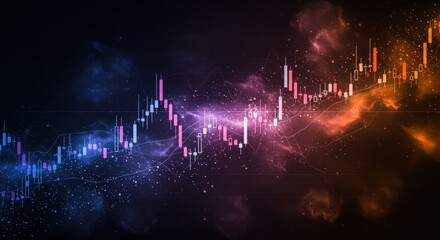 Stock Chart with Colored Candle Sticks on Dark Background