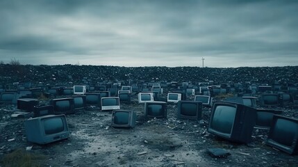 Televisions in a Wasteland Under a Gloomy Sky