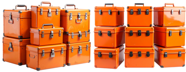 Vintage Orange Tool Boxes – White Background PNG