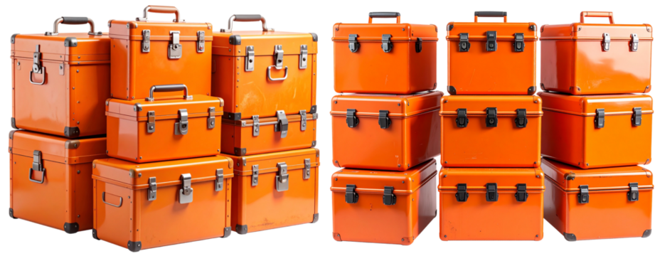 Vintage Orange Tool Boxes – White Background PNG - Powered by Adobe