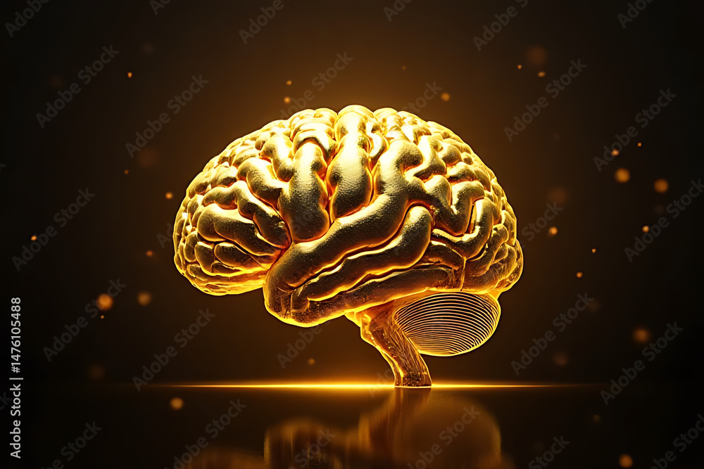 Aufkleber exploring the golden brain concept digital art abstract background illuminated viewpoint