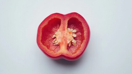 Red bell pepper half, seeds visible