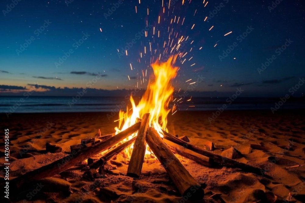 Canvas Prints araffe on the beach with a fire in the middle of it